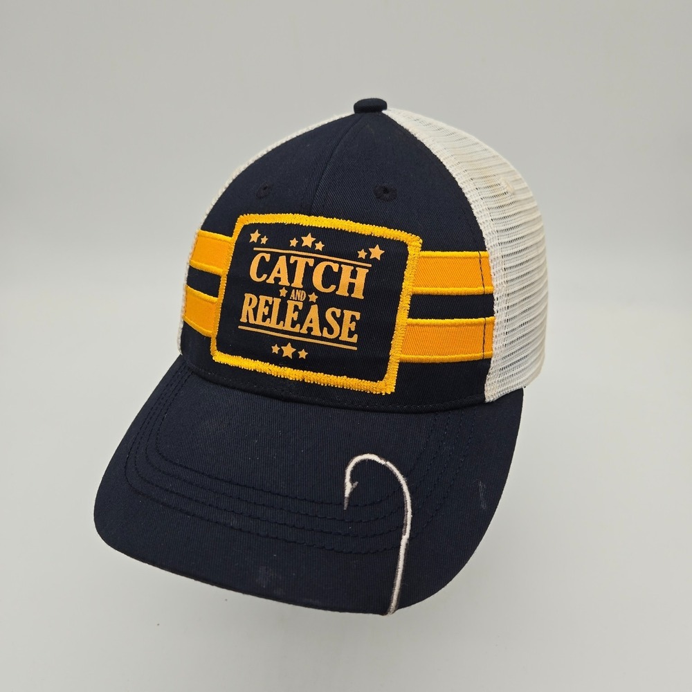 Catch and Release Fishing Snapback Hat Baseball Cap Blue Embroidered Hook OSFA